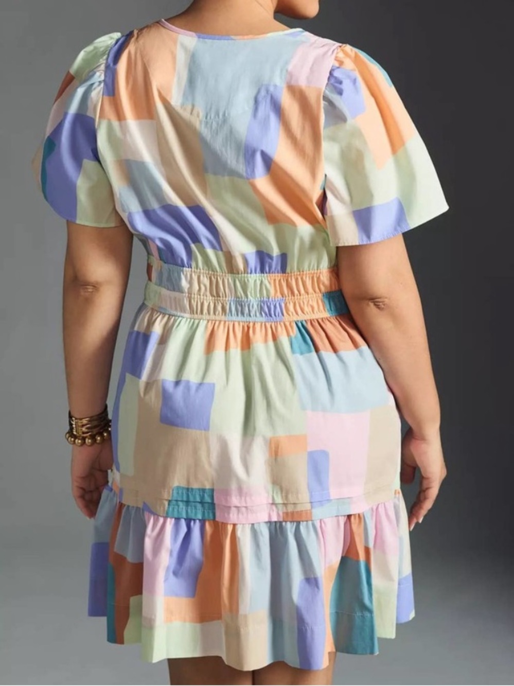 Anthropologie | Somerset Mini Dress | Pastel Patchwork Smocked Waist | Size XL - Picture 6 of 7